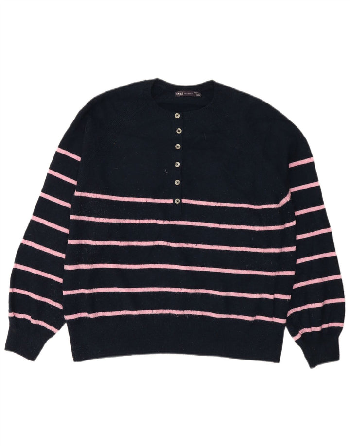 MARKS & SPENCER Maglione da donna con collo a bottoni UK 14 Blu navy medio