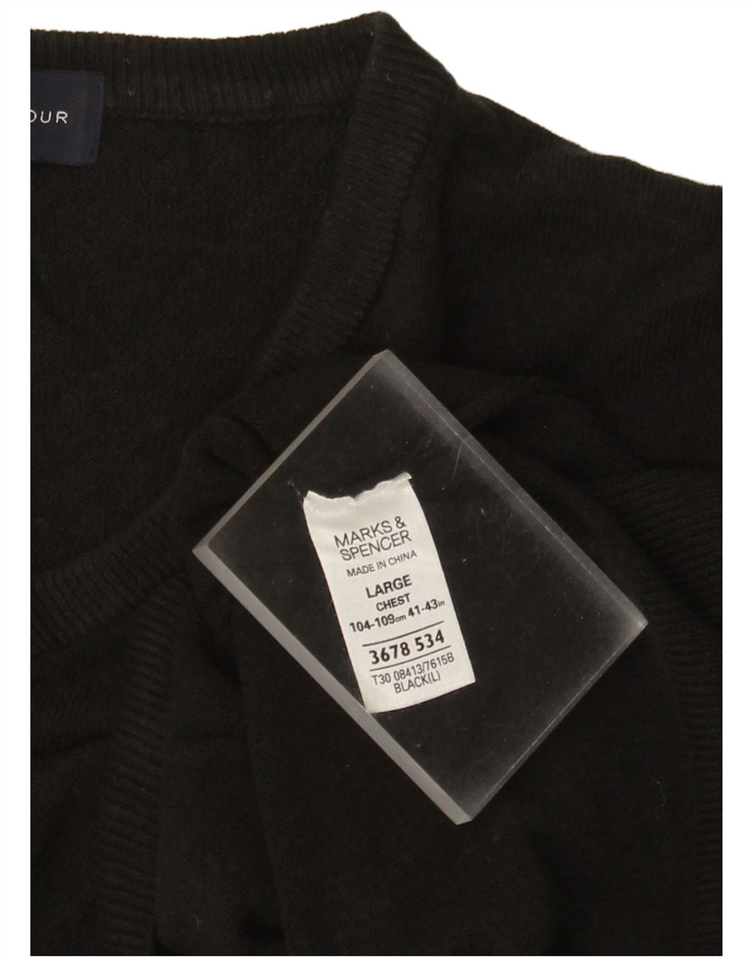 Maglione Marks & Spencer da donna con scollo a V blu Harbour UK 16 grande nero