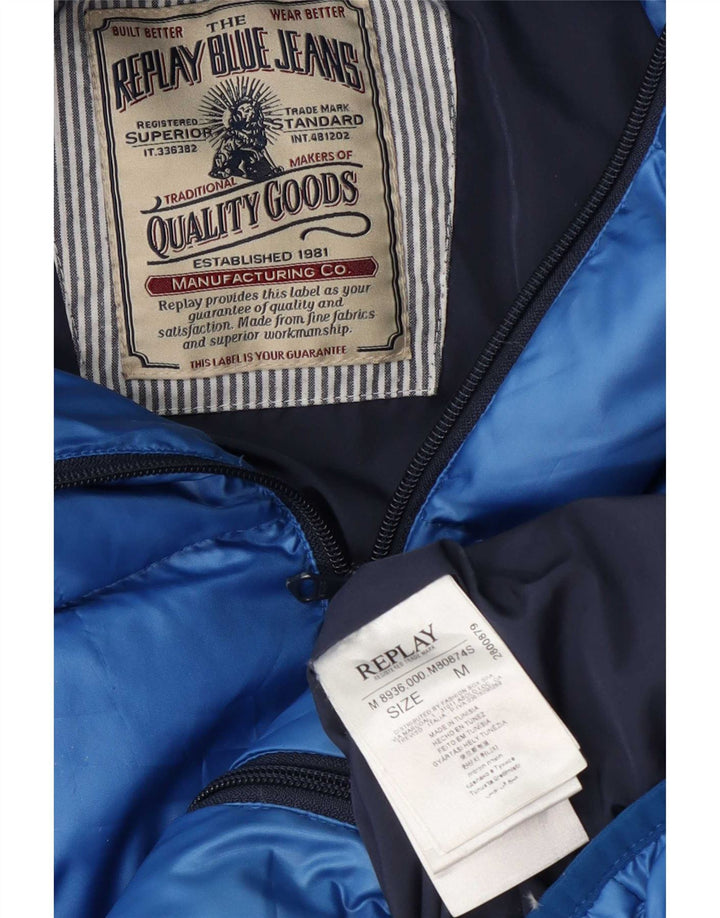 Giacca imbottita con cappuccio da uomo Replay UK 38 poliestere blu medio
