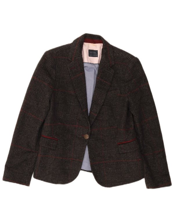 Giacca blazer a 1 bottone da donna Zara UK 14 lana a quadri grigi grandi