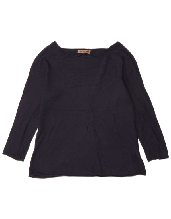 Jigsaw Top da donna manica 3/4 UK 12 viscosa blu navy medio