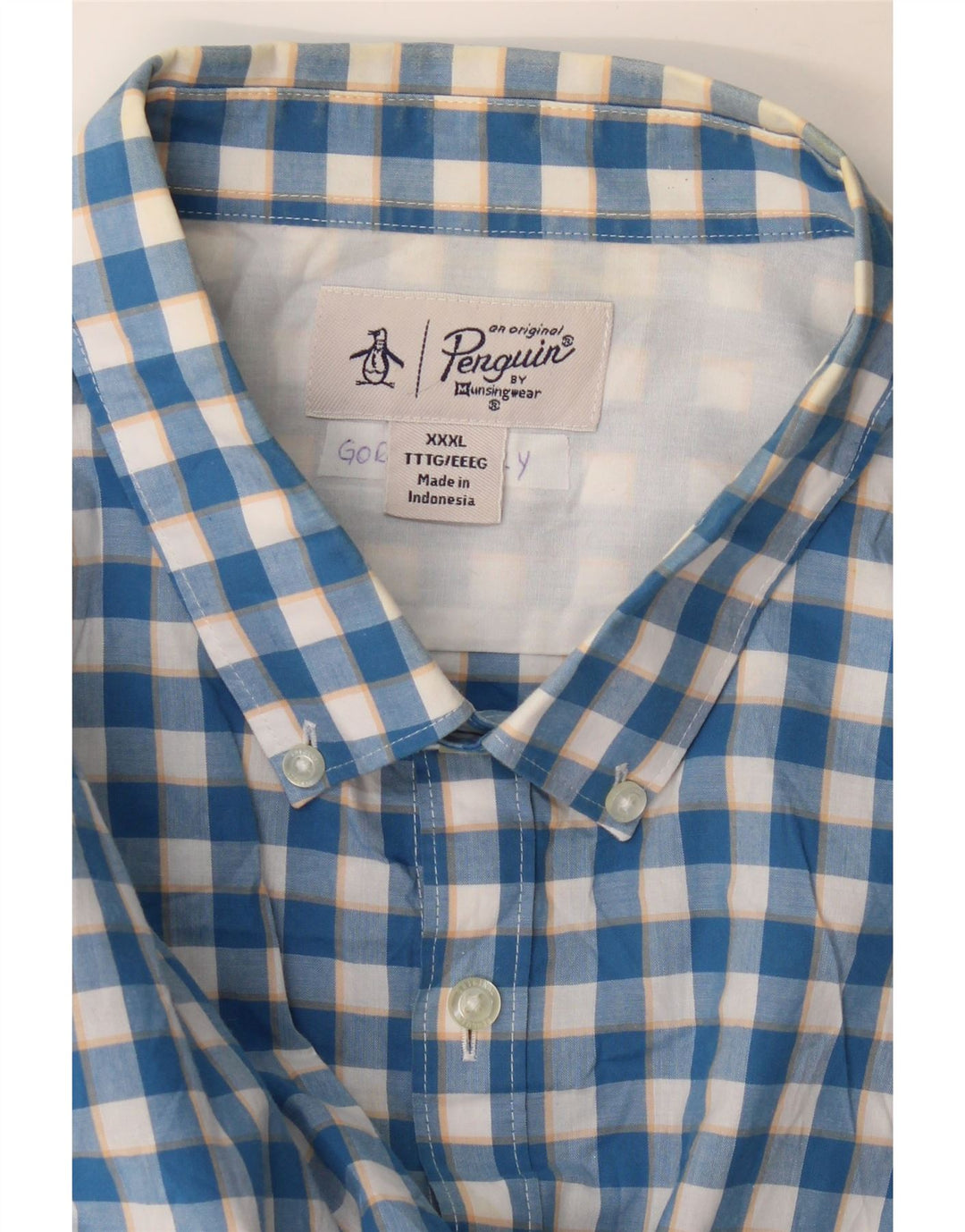 Camicia a maniche corte da uomo Penguin 3XL Blu a quadretti