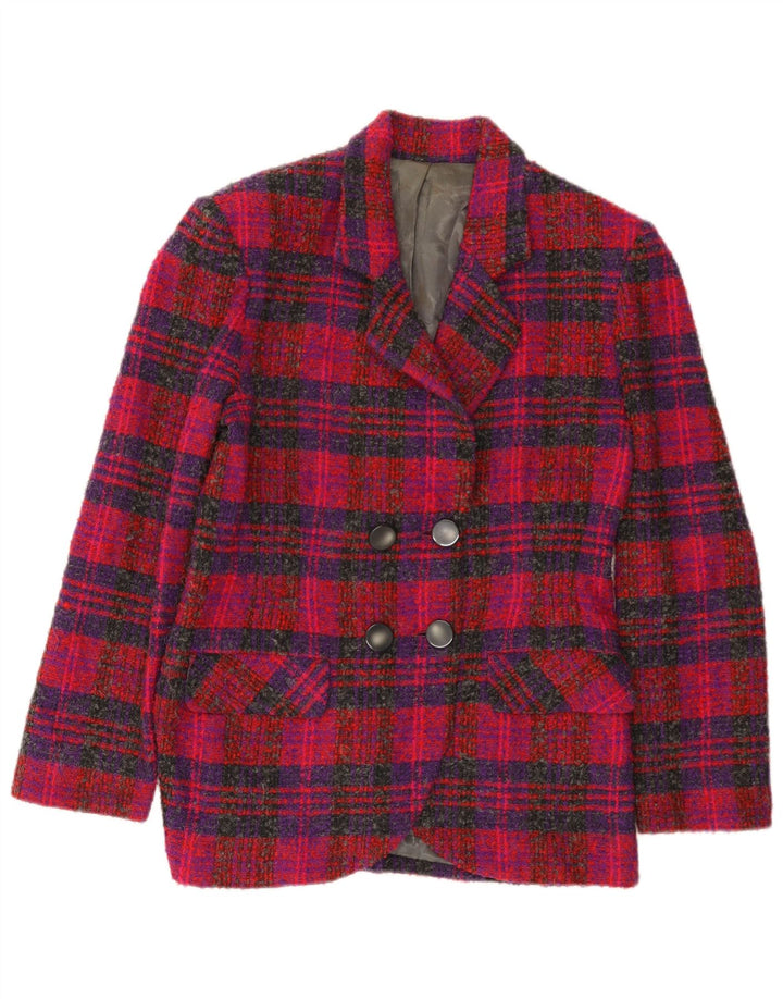 Giacca blazer doppiopetto vintage da donna UK 12 a quadri rosa medio