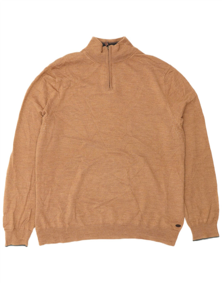 Maglione da uomo con collo con zip White Stuff 2XL in lana marrone