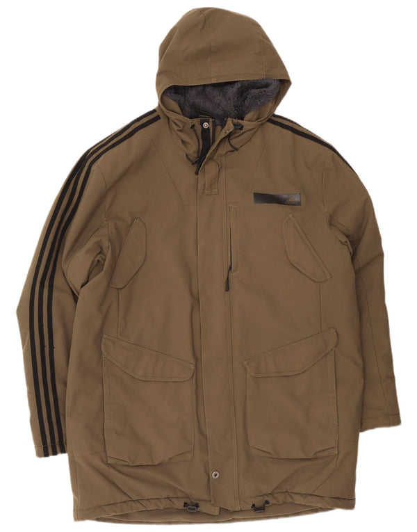 Giacca a vento con cappuccio da uomo Adidas UK 42 XL poliestere kaki