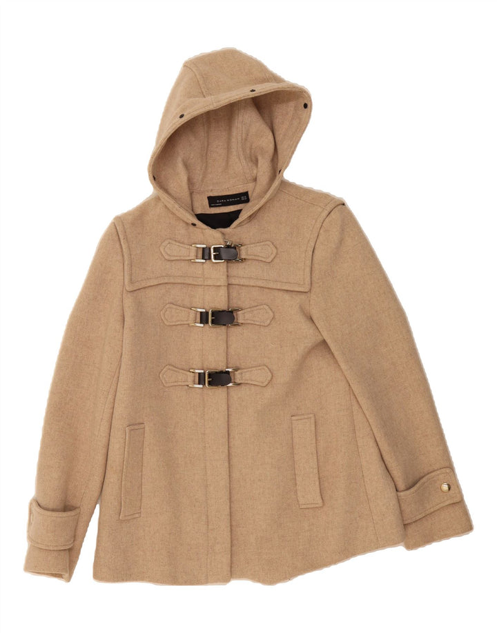 ZARA Womens Hooded Duffle Jacket UK 6 XS Beige Wool Vintage Zara and Second-Hand Zara from Messina Hembry 