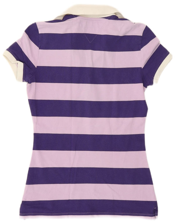 Polo da donna slim fit Tommy Hilfiger UK 10 piccola in cotone a righe viola