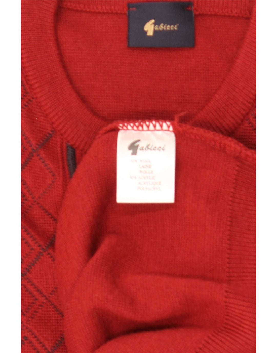 Gabicci Uomo Maglione Girocollo Maglione Grande Rosso Argyle/Diamante Lana