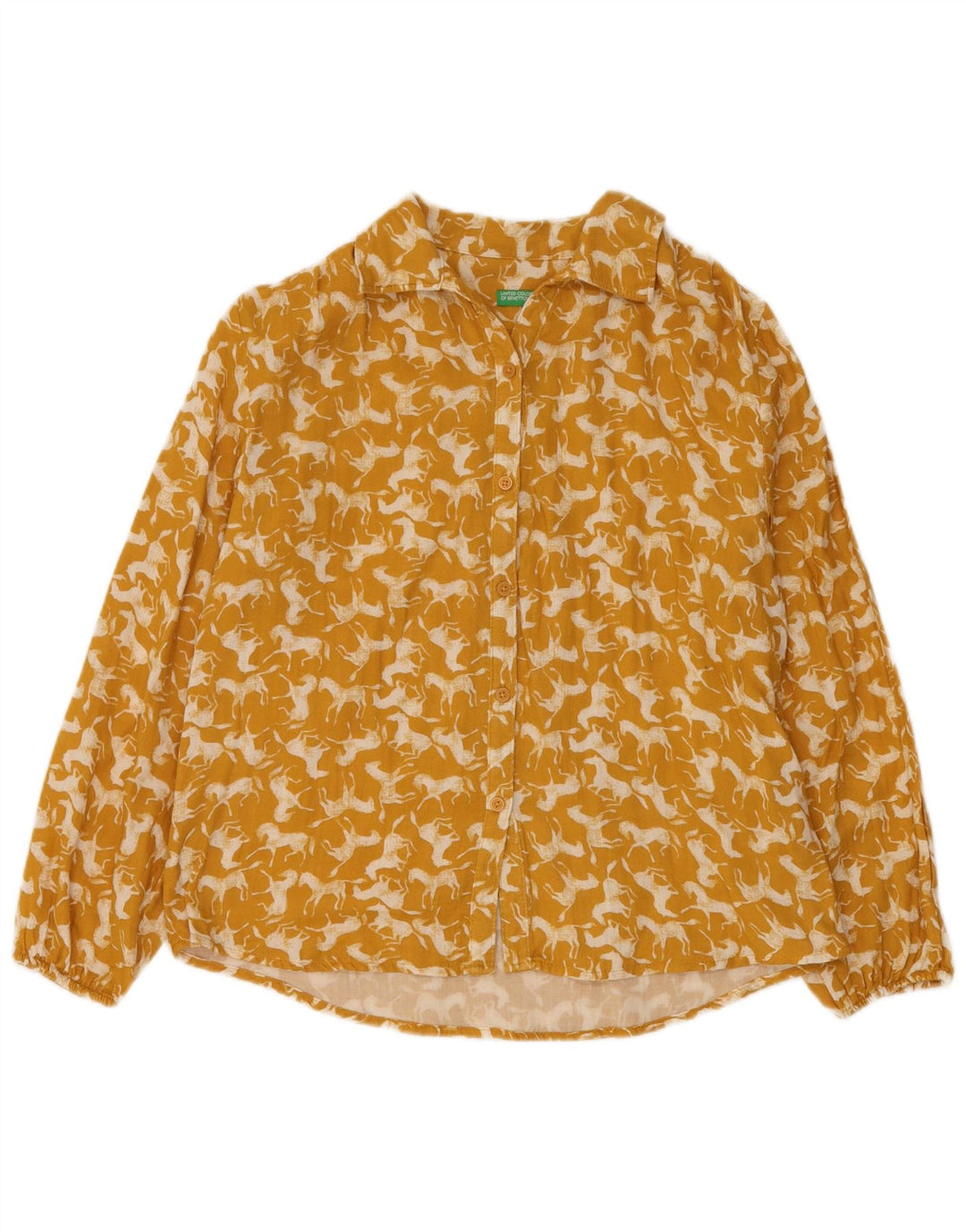 BENETTON Camicetta Bambina 11-12 Anni 2XL Cotone Stampa Animalier Giallo