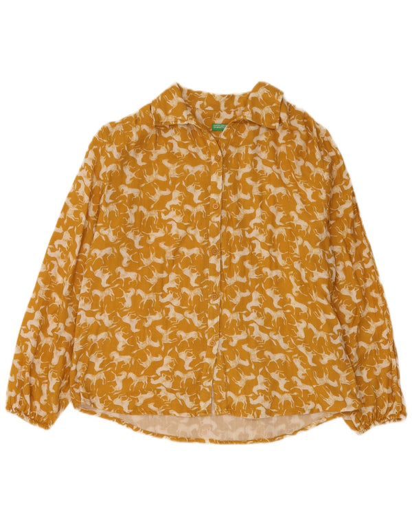 BENETTON Camicetta Bambina 11-12 Anni 2XL Cotone Stampa Animalier Giallo