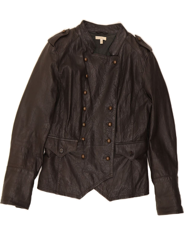 KOOKAI Womens Double Breasted Military Jacket Size 3 XS Brown Leather