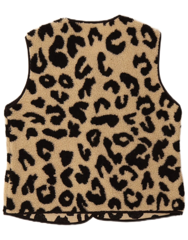 Gilet in pile da donna vintage UK 14 Poliestere con stampa animalier beige medio