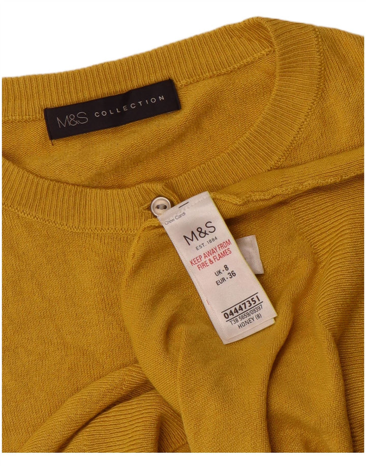 Maglione cardigan da donna Marks & Spencer UK 8 piccolo viscosa gialla