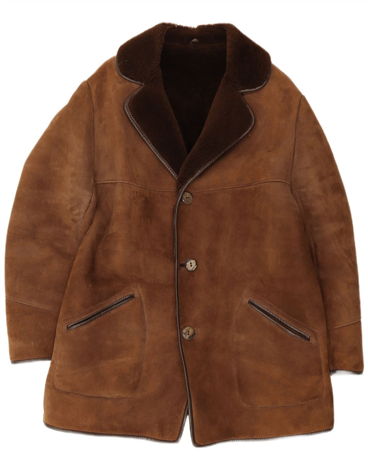 Cappotto vintage in shearling da uomo UK 36 piccolo marrone
