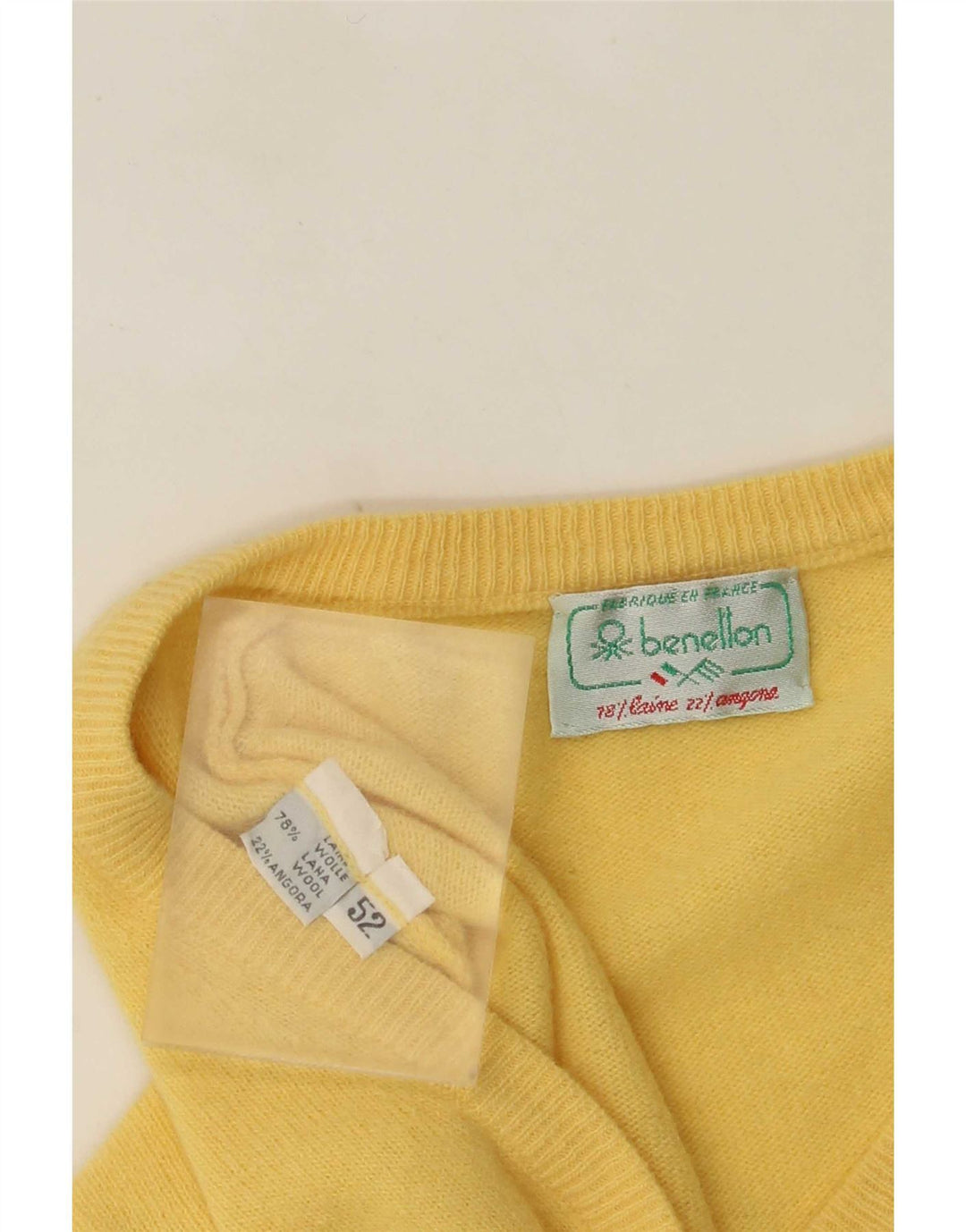 Maglione da uomo con scollo a V Benetton IT 52 Large in lana gialla