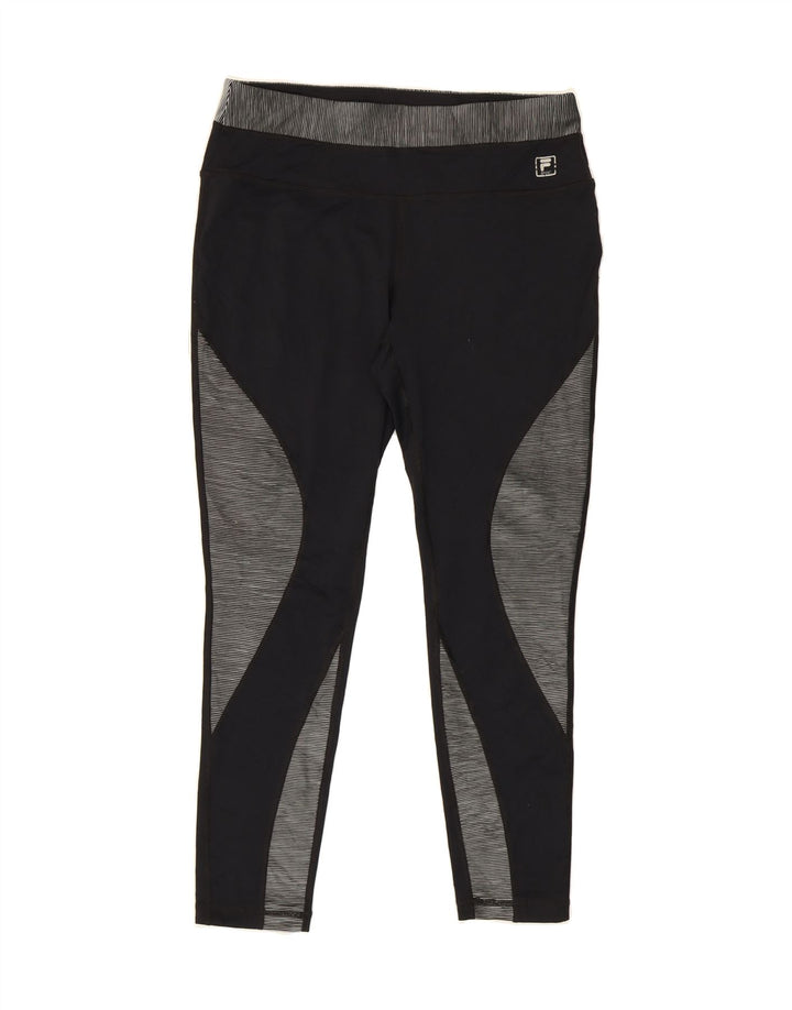 FILA Womens Leggings UK 14 Large  Black Colourblock Polyester Vintage Fila and Second-Hand Fila from Messina Hembry 