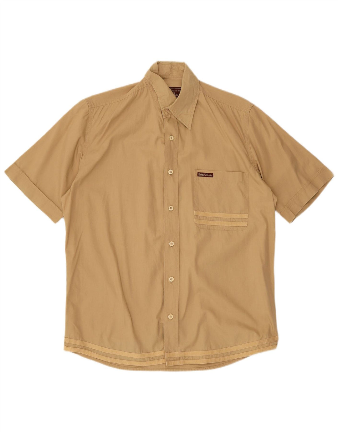 MARLBORO CLASSICS Camicia utility a maniche corte da uomo piccola a righe beige