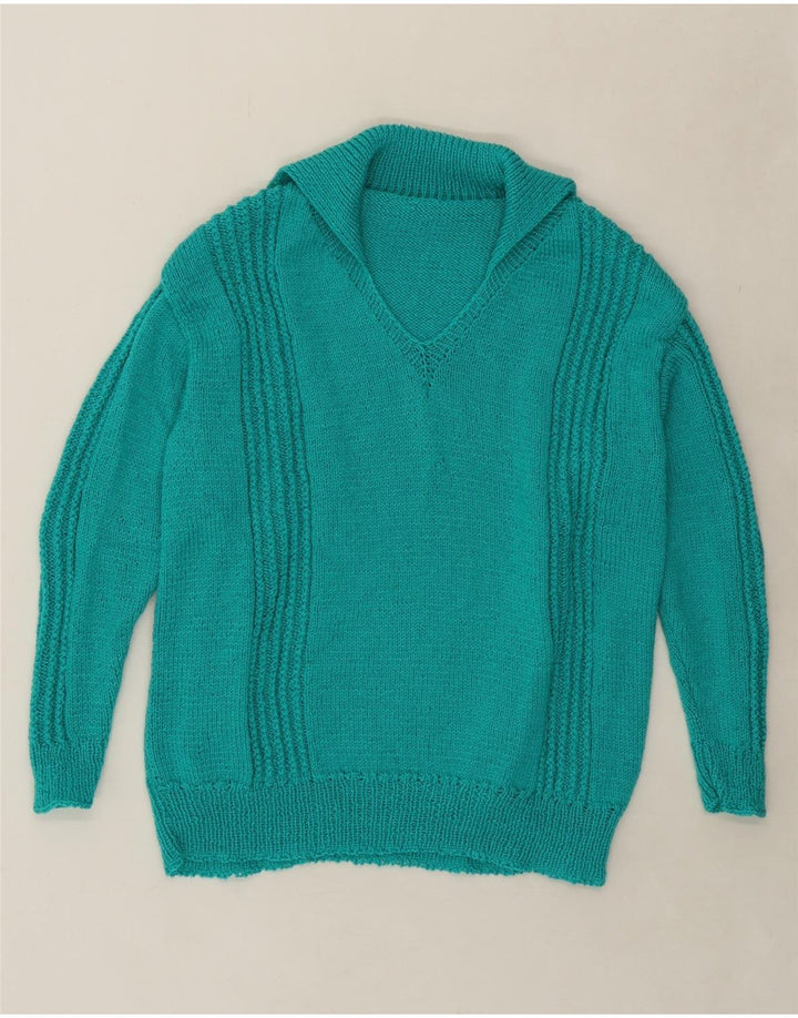 VINTAGE Womens V-Neck Jumper Sweater UK 16 Large Turquoise Wool Vintage Vintage and Second-Hand Vintage from Messina Hembry 