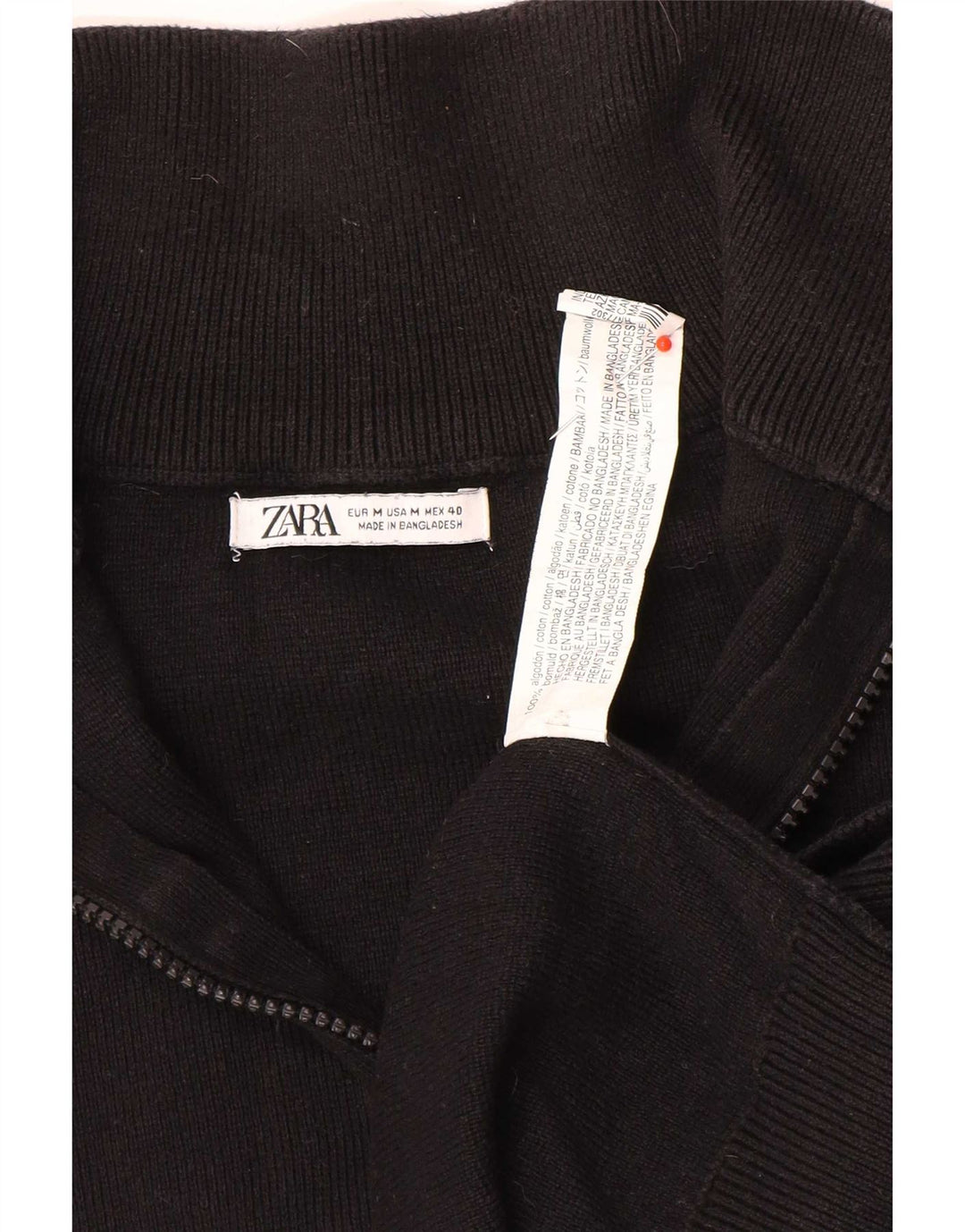 Maglione Zara da uomo con zip e collo in cotone nero medio