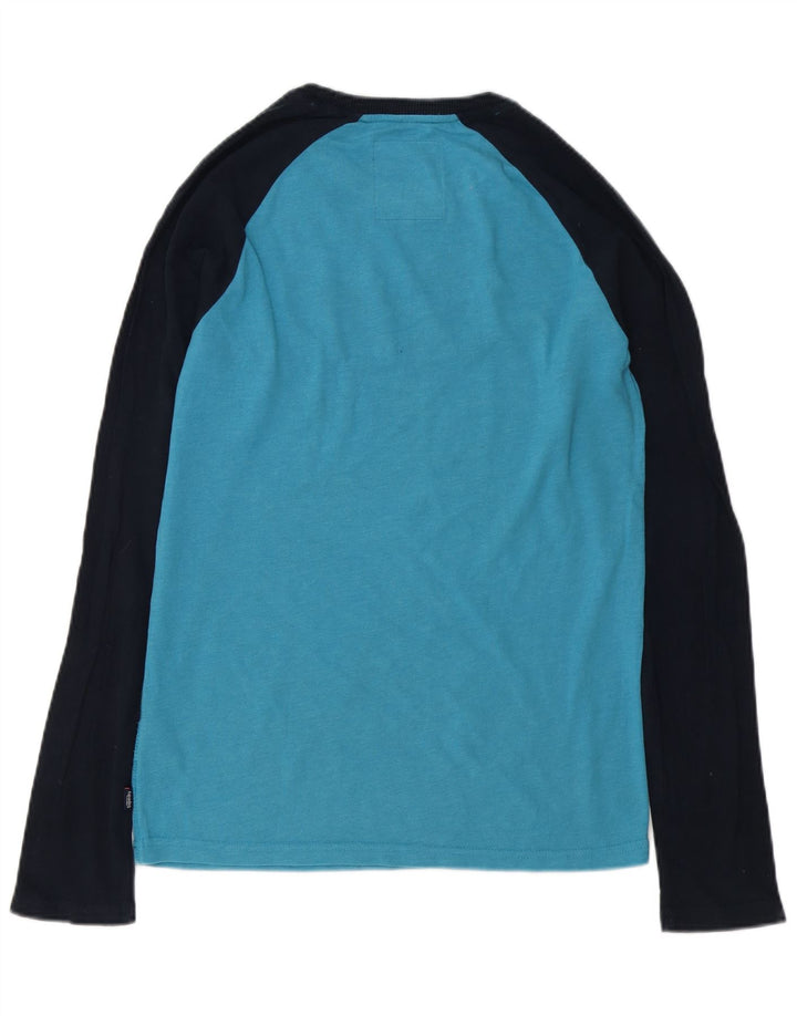Top grafico da uomo Superdry a maniche lunghe in cotone color block blu medio