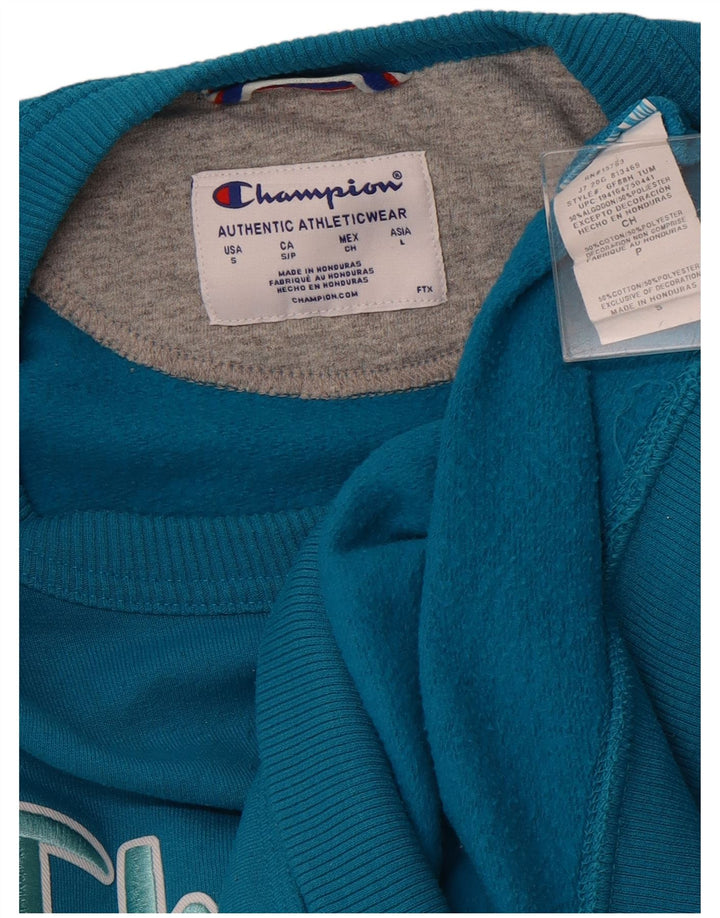 CHAMPION Mens Graphic Sweatshirt Jumper Small Blue Cotton