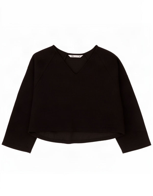 Maglione corto con scollo a V da donna Zara UK 14 medio nero