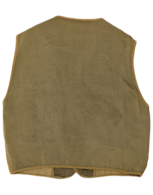 Gilet trapuntato vintage in velluto a coste da uomo grande color kaki