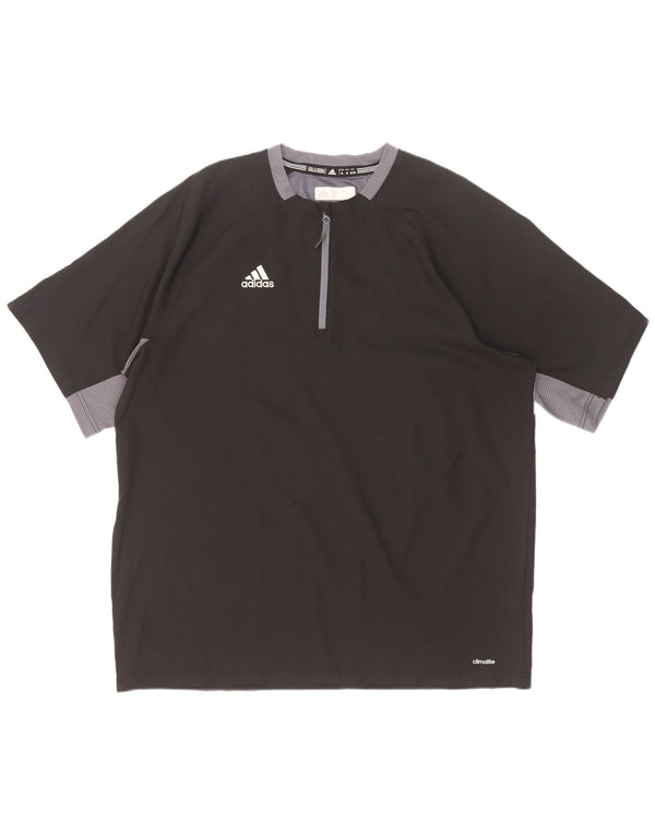 Adidas Uomo Climalite Zip Neck T-shirt Top XL Nero Colourblock Poliestere