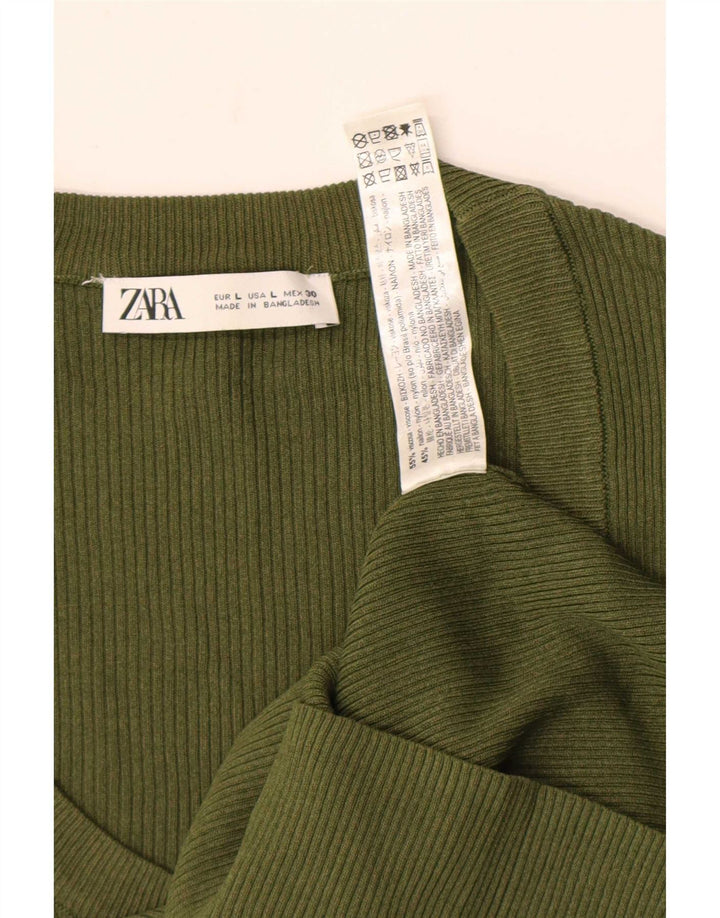 Top Zara da donna a maniche lunghe UK 14 Large in viscosa kaki