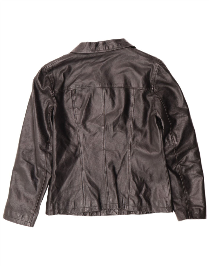 Giacca in pelle vintage da donna UK 12 media in pelle nera classica