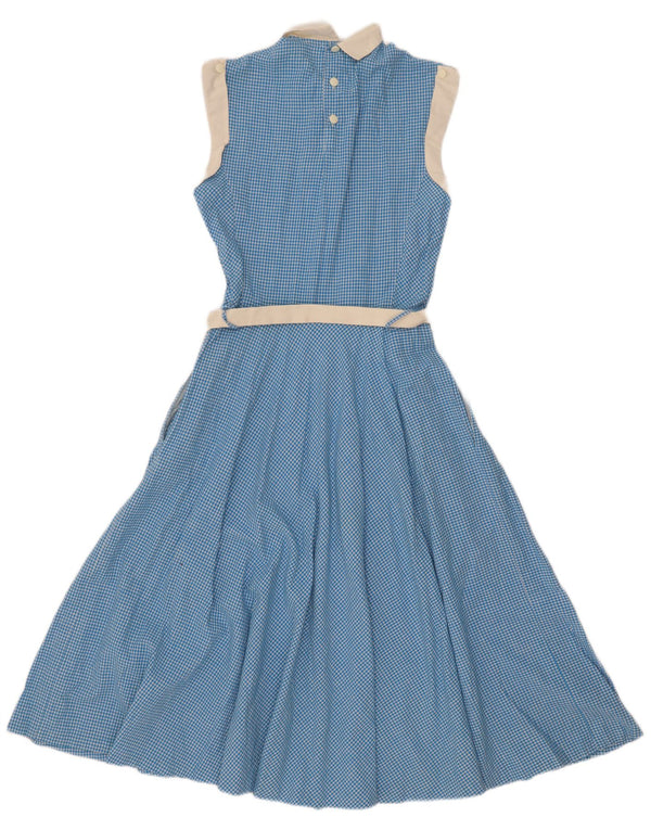 Abito lungo senza maniche da donna vintage UK 10 piccolo percalle blu