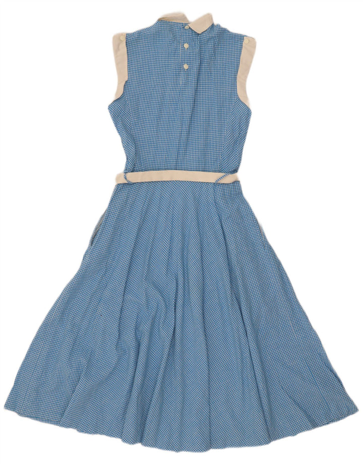 Abito lungo senza maniche da donna vintage UK 10 piccolo percalle blu