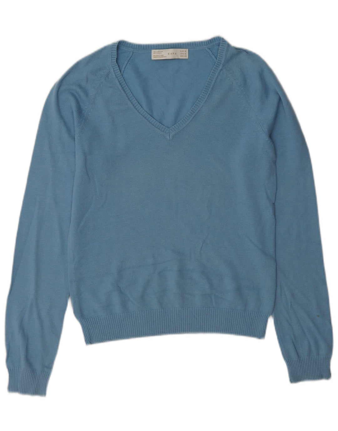 Maglione da donna con scollo a V Zara UK 12 Cotone blu medio