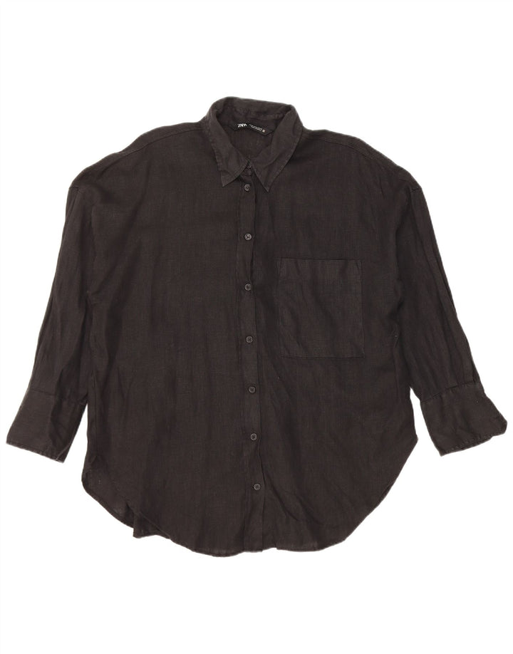 Camicia oversize da donna Zara UK 14 Lino nero medio