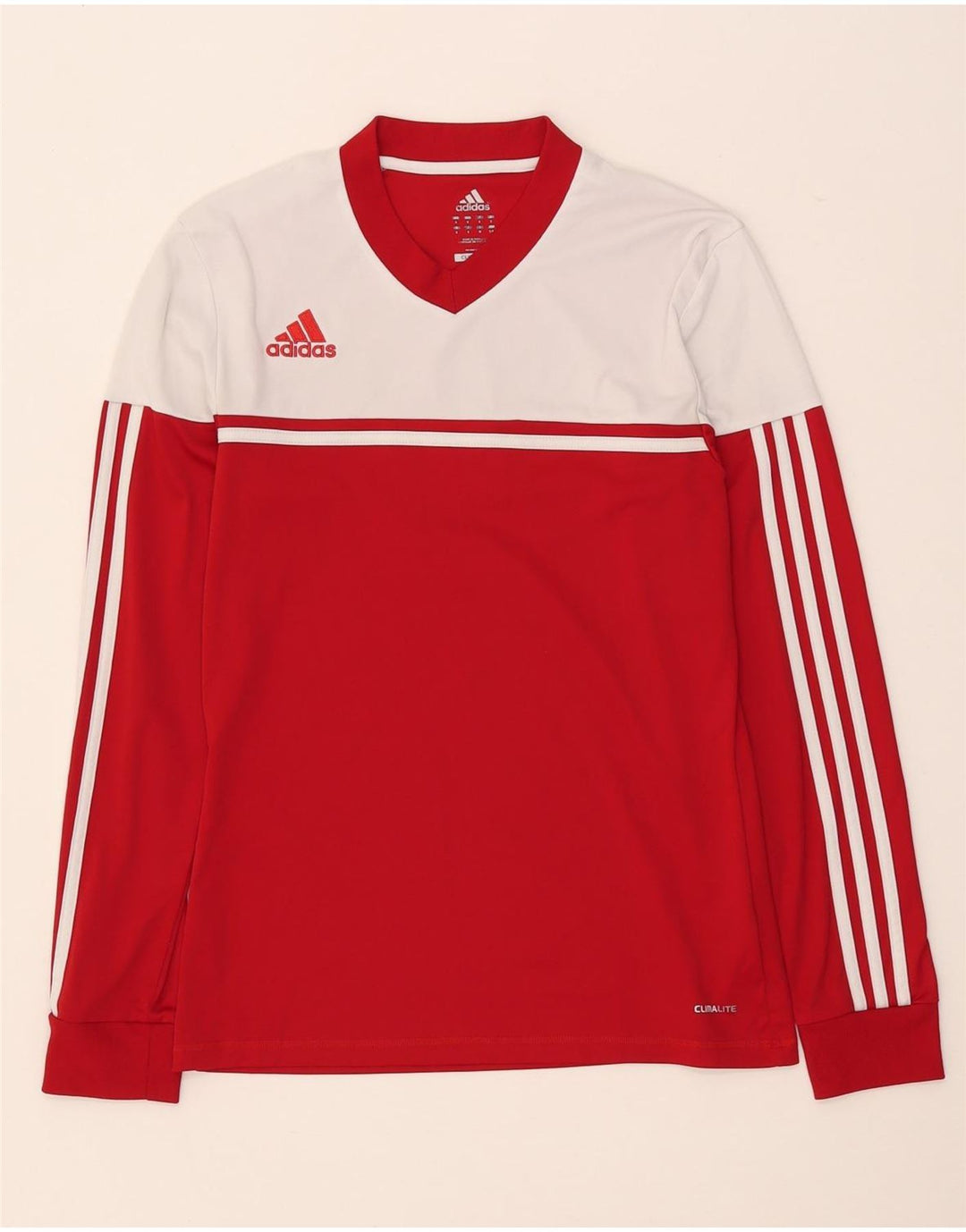 Adidas Donna Climalite Top manica lunga UK 10 Small Rosso Colourblock