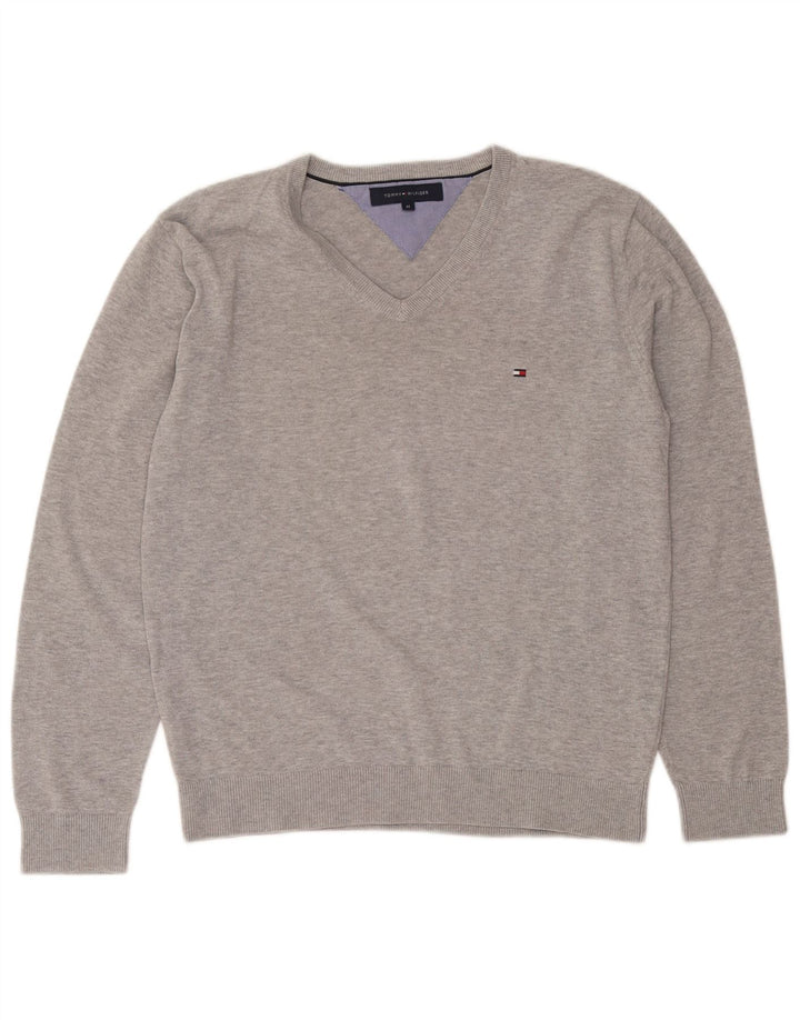 Maglione maglione con scollo a V da uomo Tommy Hilfiger in cotone grigio medio
