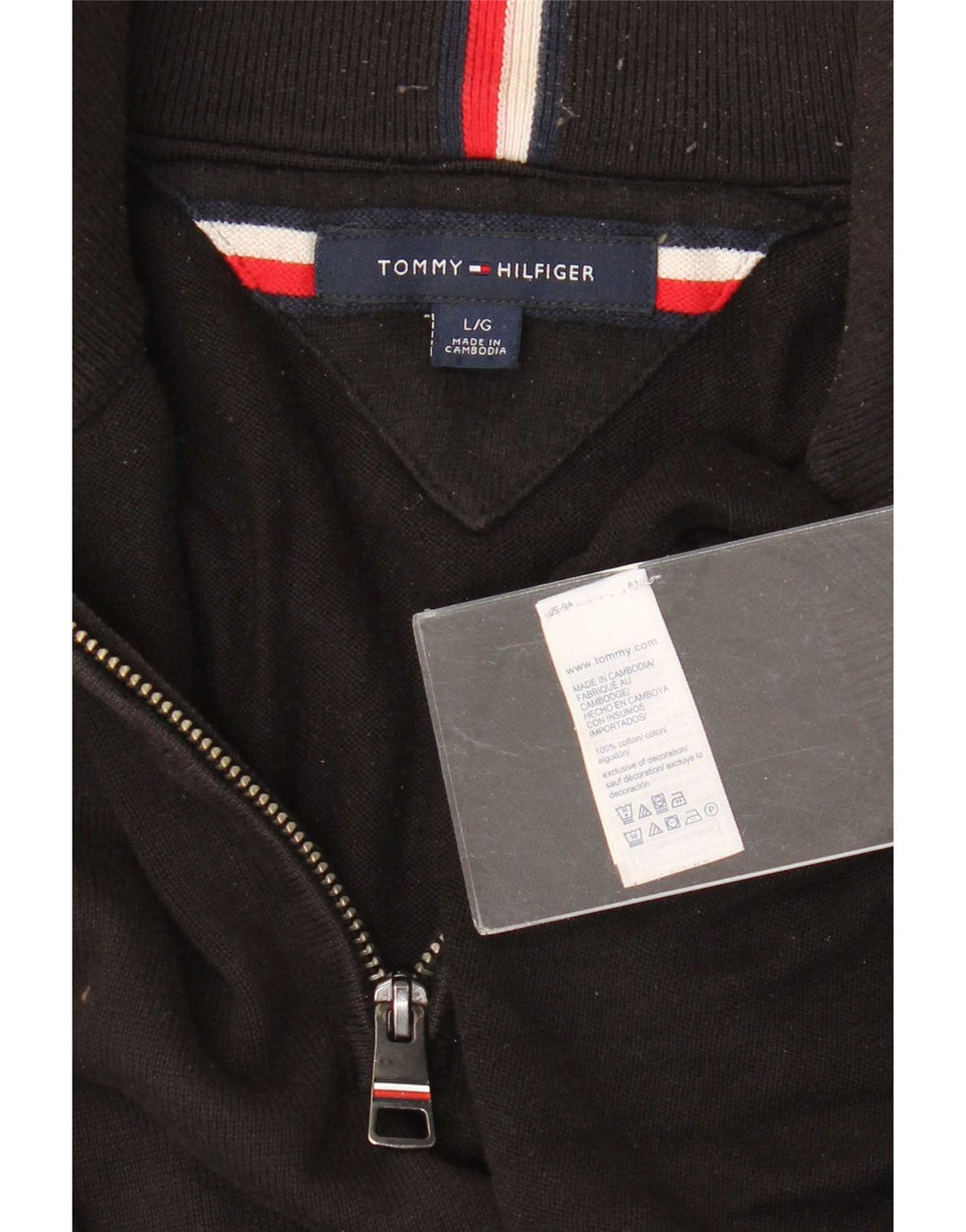 Maglione maglione da uomo con zip e collo Tommy Hilfiger grande cotone nero