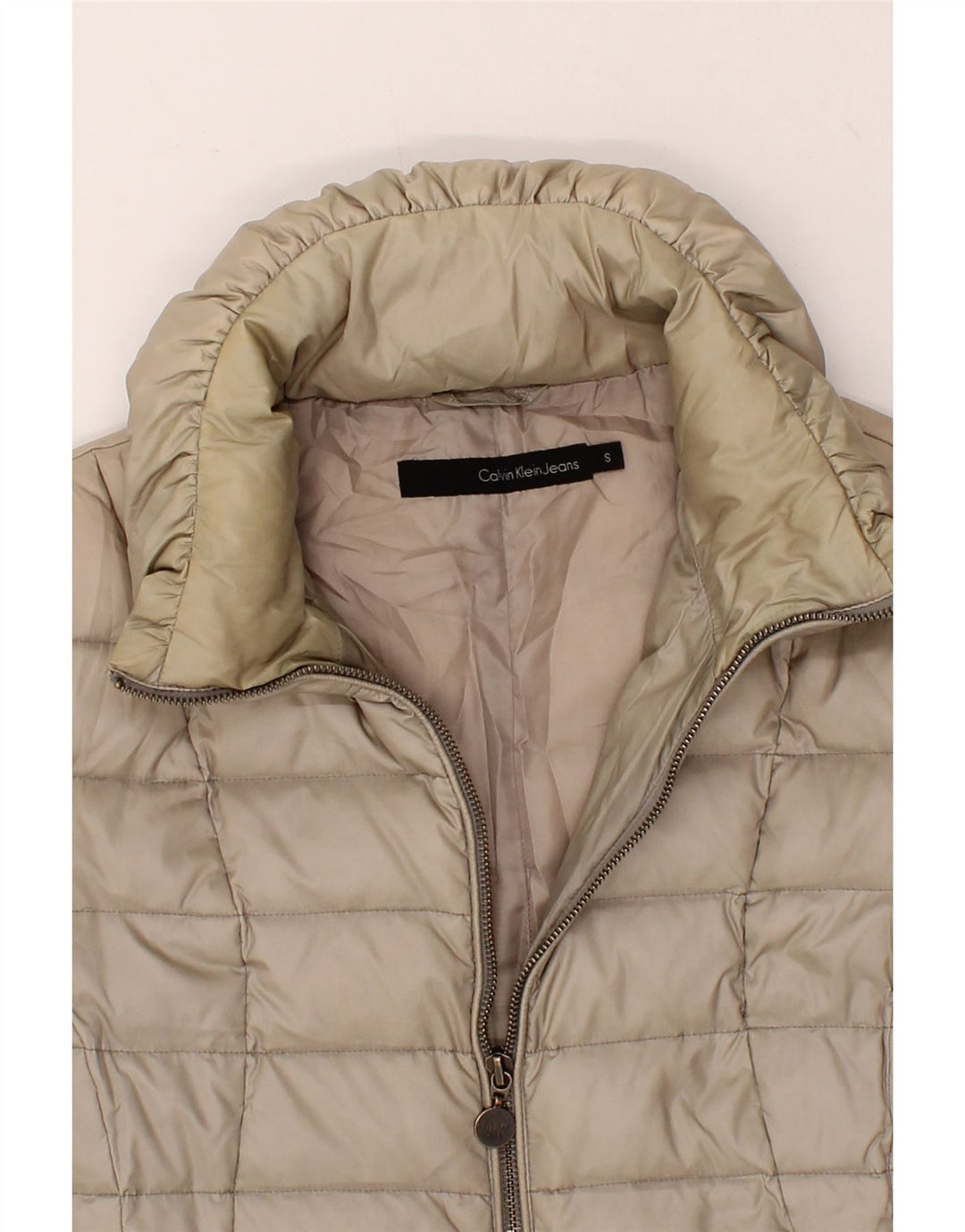 CALVIN KLEIN JEANS Womens Padded Coat UK 10 Small Beige Nylon Vintage Calvin Klein Jeans and Second-Hand Calvin Klein Jeans from Messina Hembry 