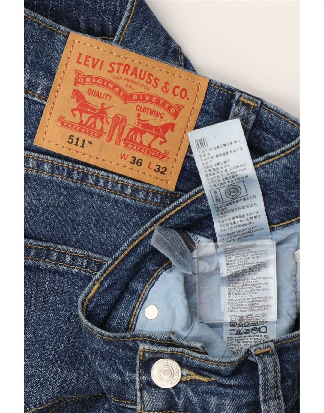 Levi's Uomo 511 Slim Jeans W36 L32 Cotone Blu
