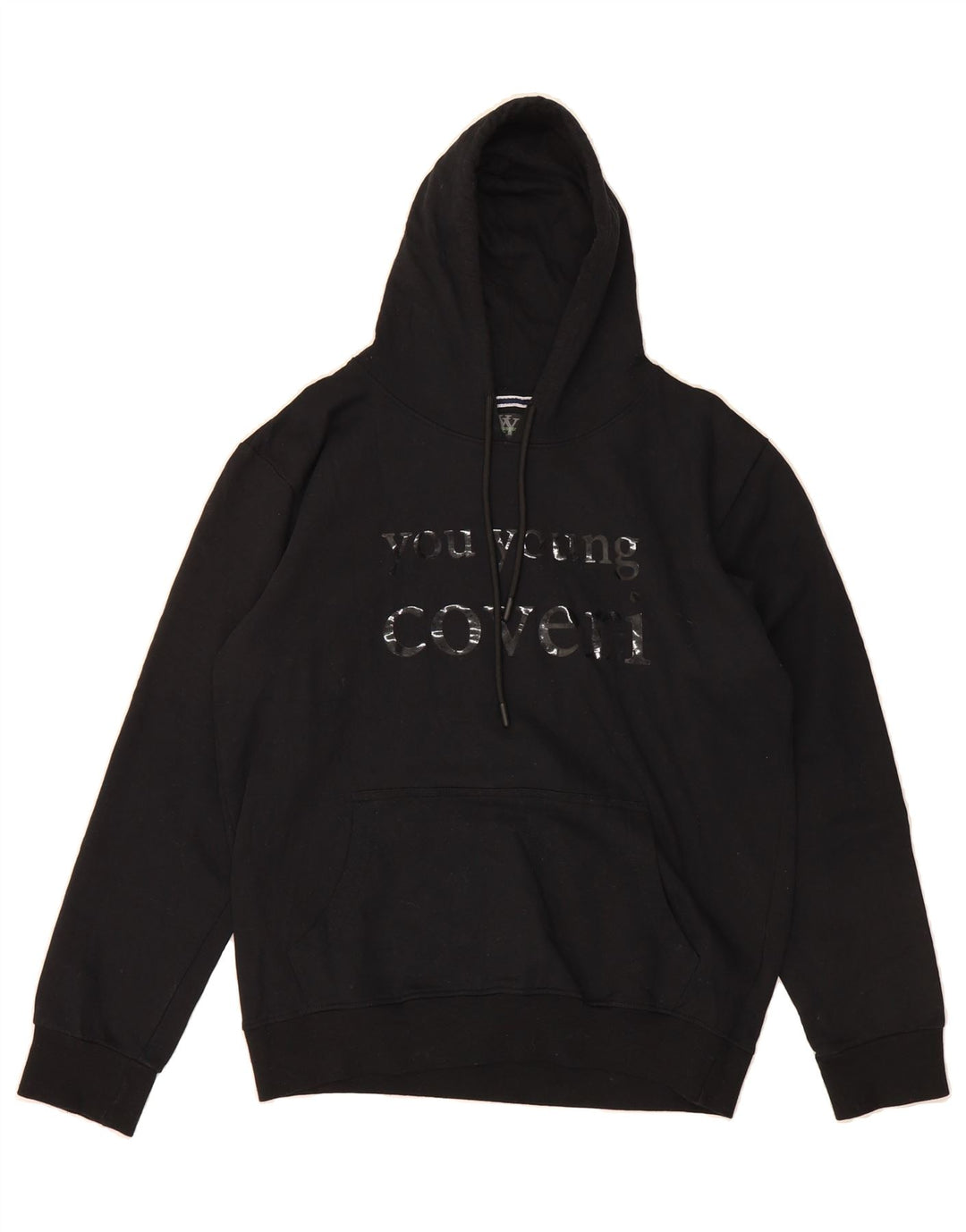 VINTAGE Mens Graphic Hoodie Jumper Medium Black Vintage Vintage and Second-Hand Vintage from Messina Hembry 