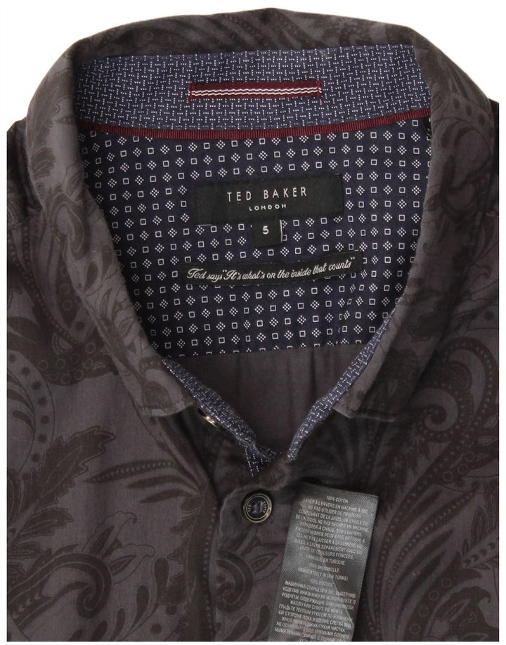 TED BAKER Mens Shirt Size 5 Large Grey Paisley Cotton