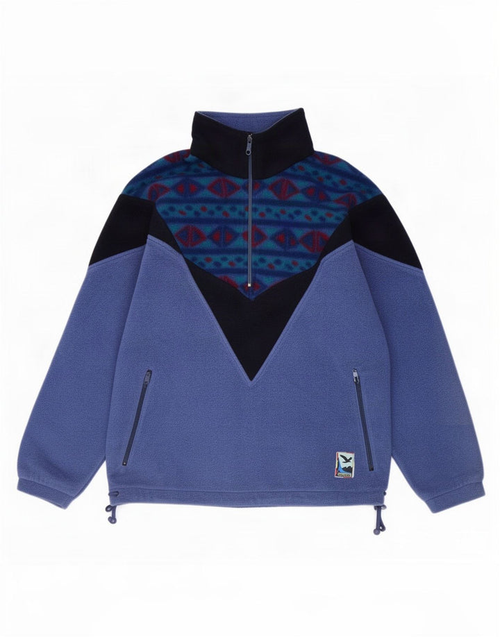 SALEWA Maglione in pile da uomo con zip e collo piccolo blu geometrico