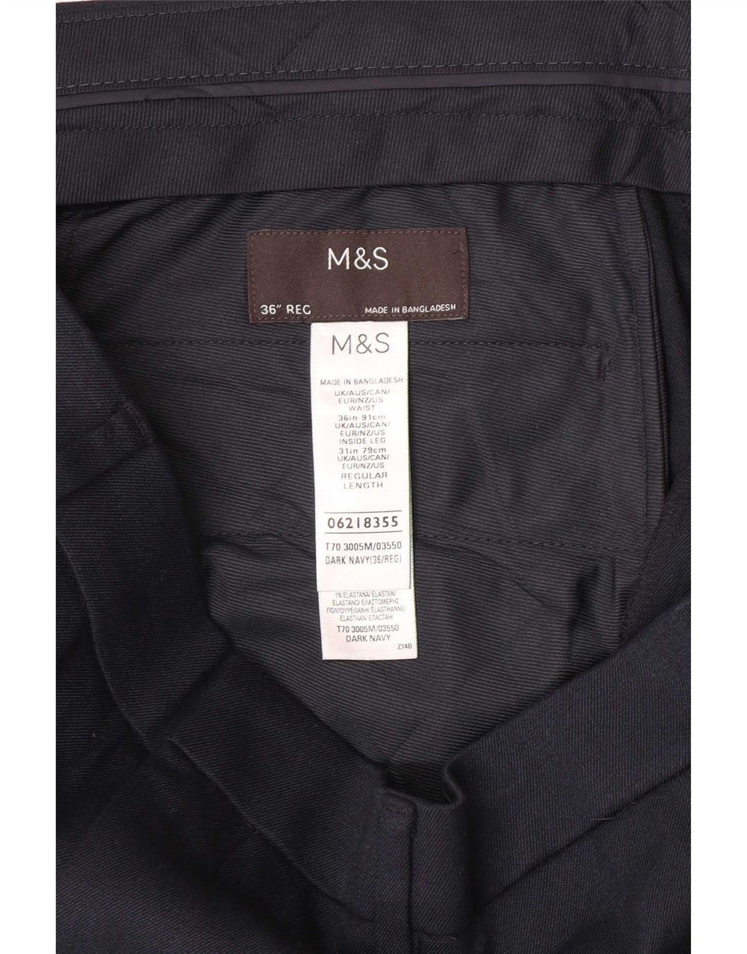 Pantaloni da abito regolari da uomo Marks & Spencer W36 L31 poliestere blu navy