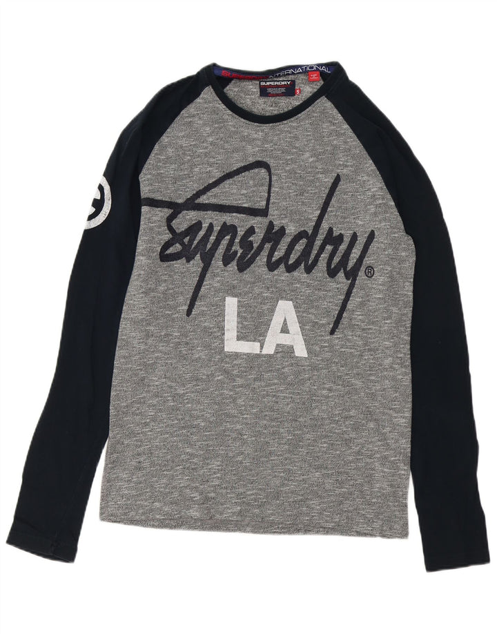 SUPERDRY Top grafico da uomo a maniche lunghe in cotone color block grigio piccolo