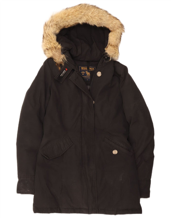 Giacca imbottita con cappuccio da donna Woolrich UK 10 piccola cotone nero