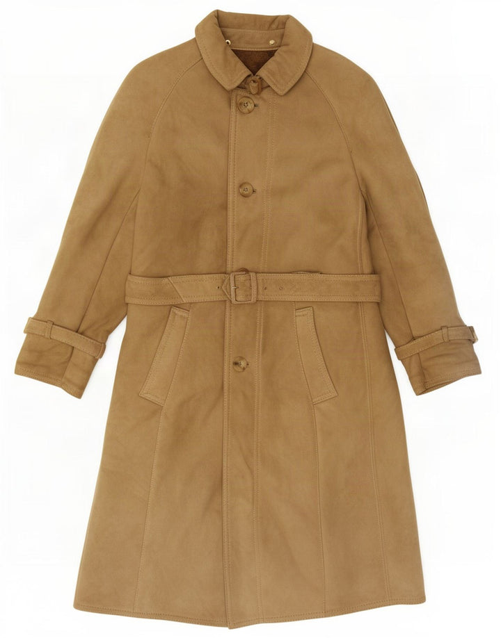 Cappotto vintage in pelle scamosciata da donna UK 14 Beige medio