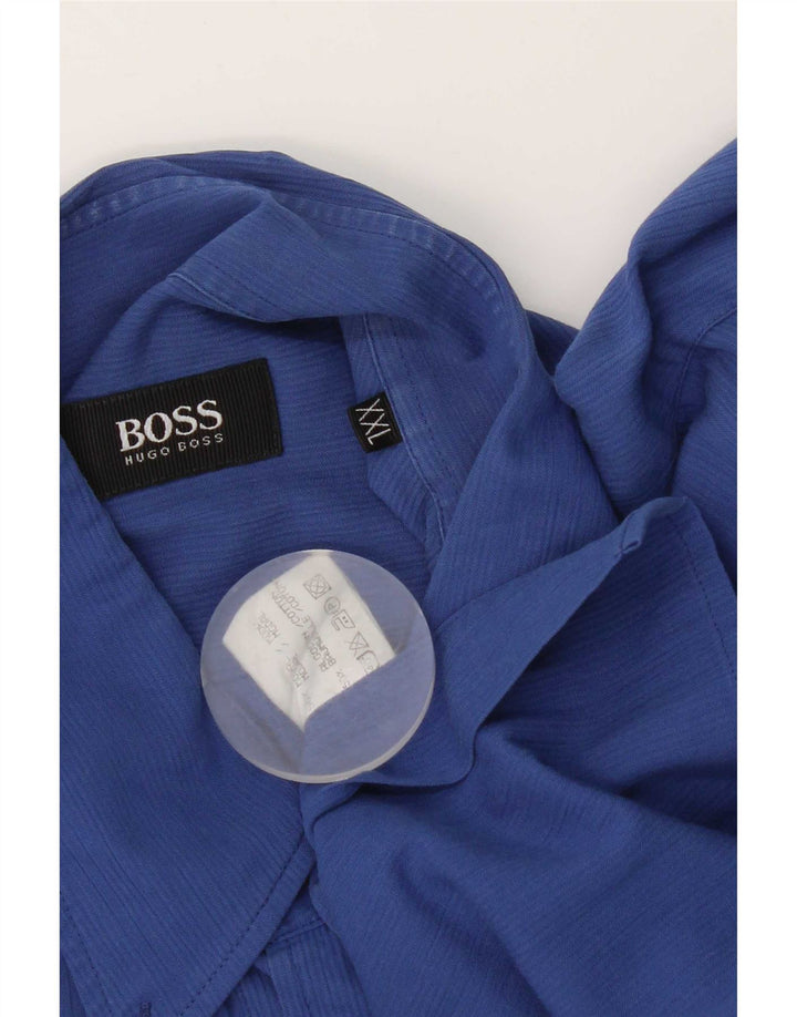 Camicia a maniche corte da uomo Hugo Boss 2XL Blu a righe in modal