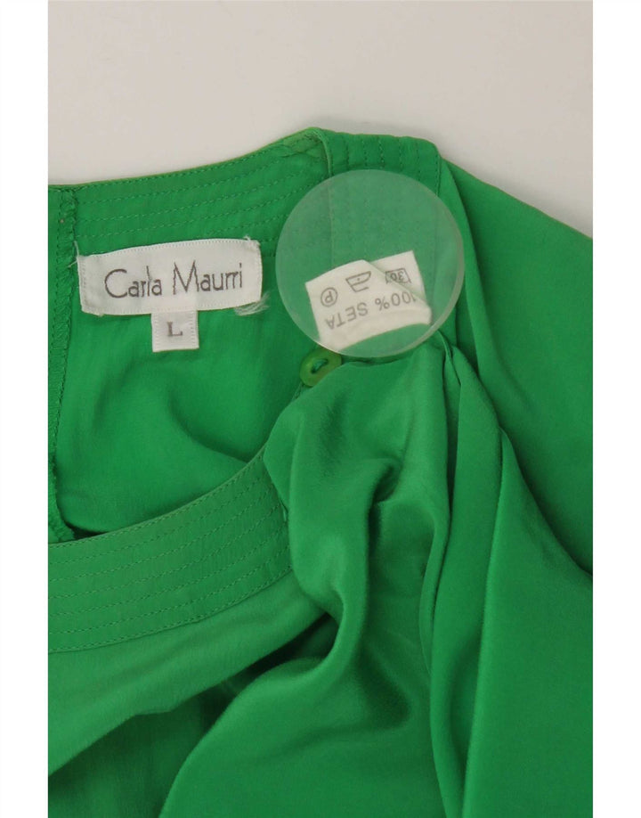 Top camicetta da donna vintage UK 16 grande seta verde