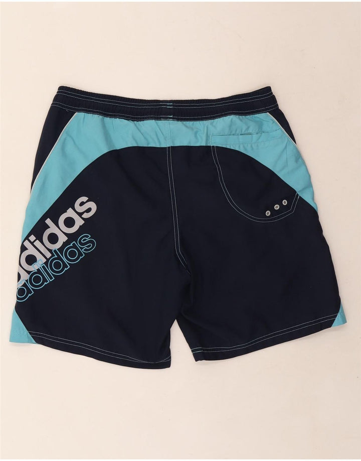 Pantaloncini da bagno con grafica Adidas da uomo, poliestere color block medio blu navy