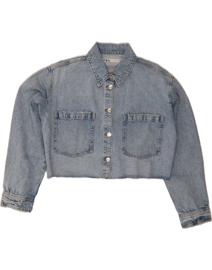 ZARA Womens Crop Denim Jacket UK 16 Large Blue Cotton Vintage Zara and Second-Hand Zara from Messina Hembry 